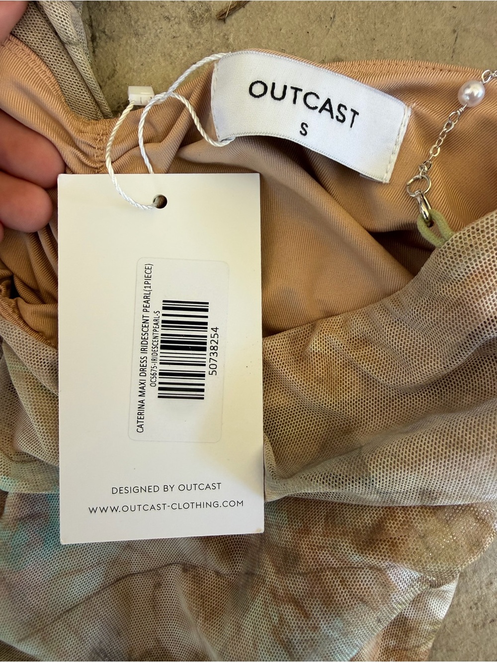 New Outcast Caterina Maxi Dress Iridescent Pearl Size Small - Picture 11 of 11